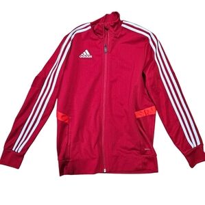 Adidas Youth Track Warm-up Striped Zip Red Jacket
